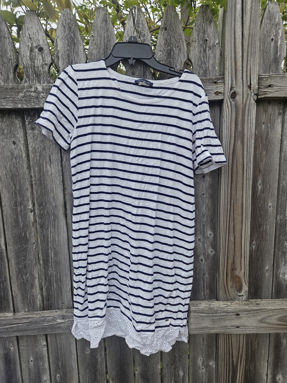 Tommy Hilfiger White and Navy Striped Short Sleeve Dress